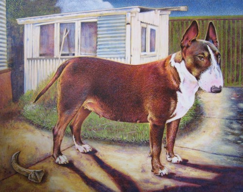 Bull Terrier, egg tempera on gesso panel